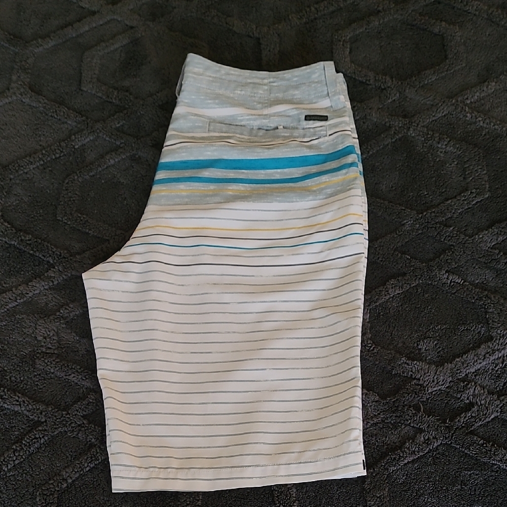 Quiksilver Light Blue, Yellow, White Striped Swim Shorts